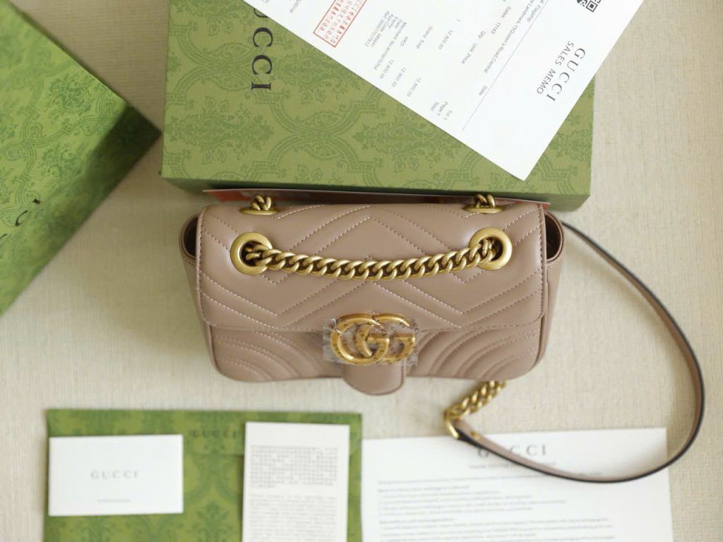 Túi Xách Gucci Marmont Like Auth Nữ Da Bò Màu Be Khoá Vàng 26cm (2)