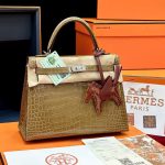 Túi Xách Hermes Kelly Replica 11 Da Cá Sấu Nhập Khẩu Màu Nâu 20cm (2)