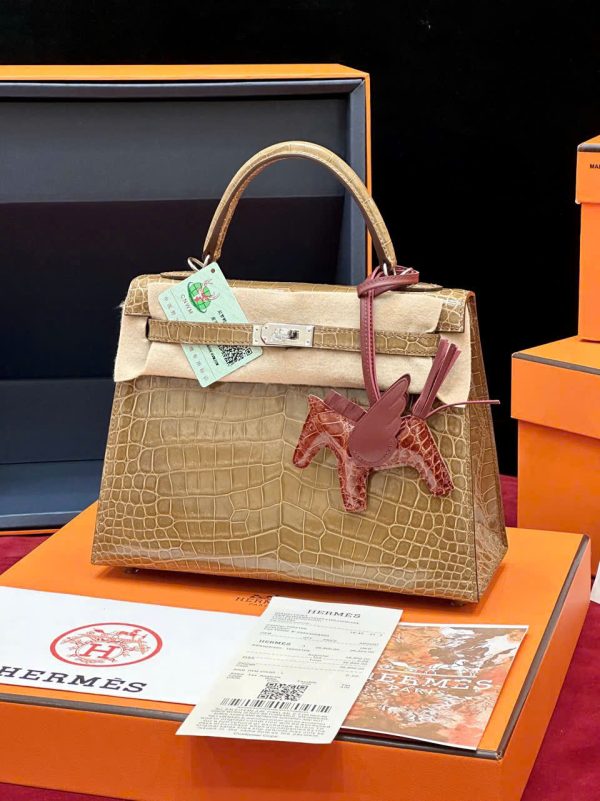 Túi Xách Hermes Kelly Replica 11 Da Cá Sấu Nhập Khẩu Màu Nâu 20cm (2)