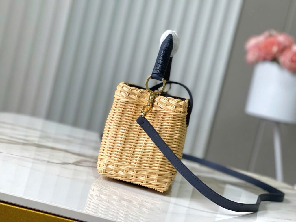 Túi Xách Louis Vuitton LV Capucines Like Auth Chất Liệu Mây Tre Phối Da Màu Xanh Than 21cm (2)