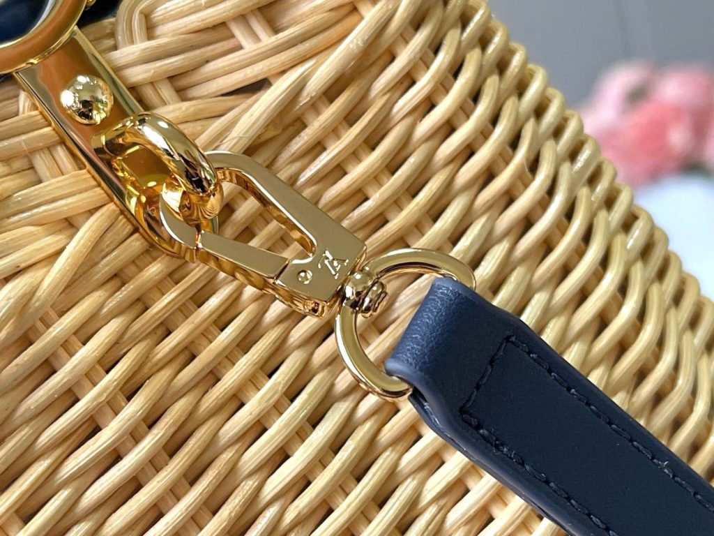 Túi Xách Louis Vuitton LV Capucines Like Auth Chất Liệu Mây Tre Phối Da Màu Xanh Than 21cm (2)