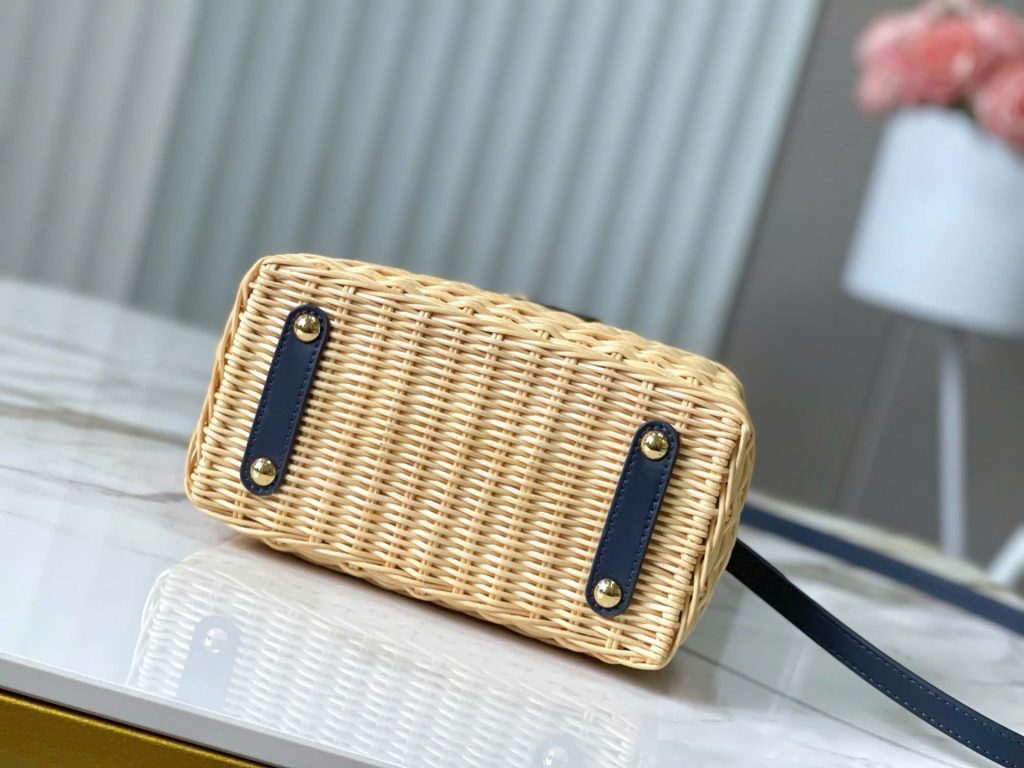 Túi Xách Louis Vuitton LV Capucines Like Auth Chất Liệu Mây Tre Phối Da Màu Xanh Than 21cm (2)