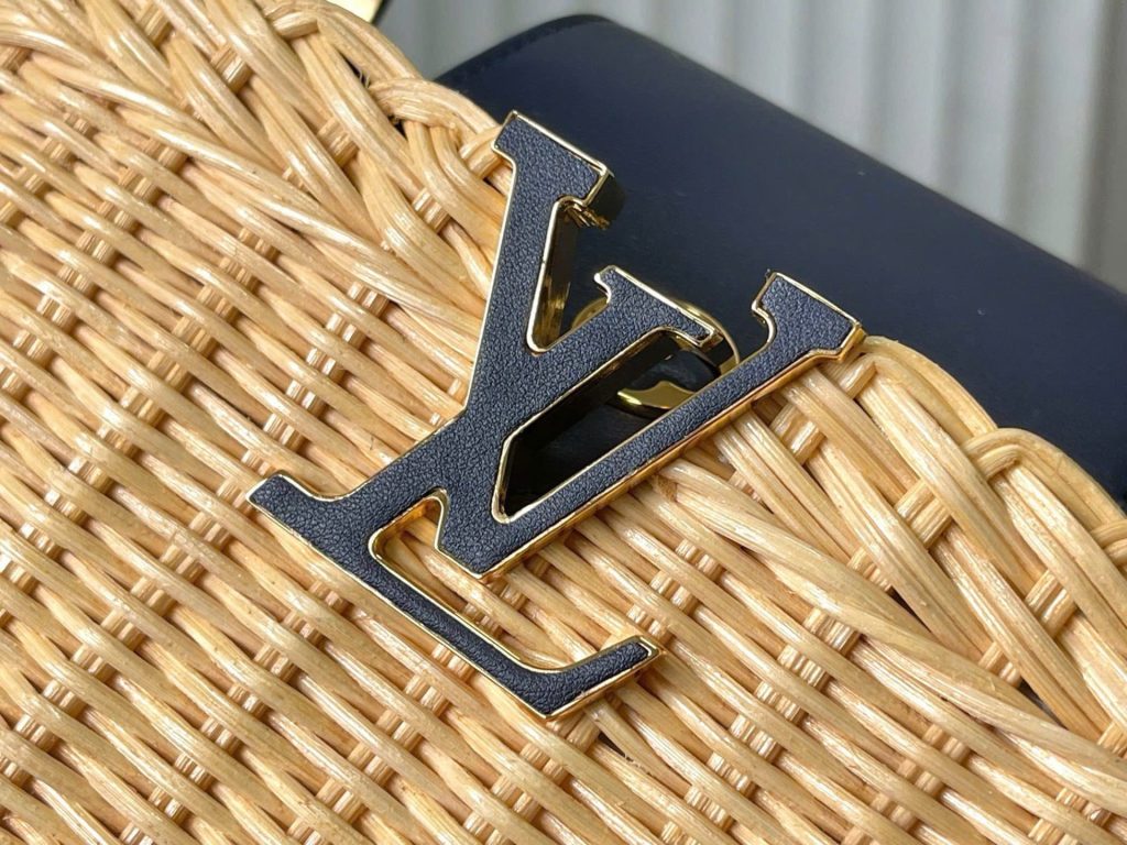 Túi Xách Louis Vuitton LV Capucines Like Auth Chất Liệu Mây Tre Phối Da Màu Xanh Than 21cm (2)
