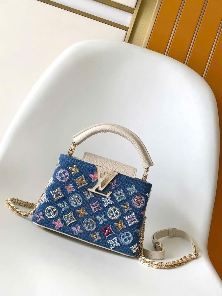 Túi Xách Louis Vuitton LV Capucines Like Auth Họa Tiết Thêu Đính Đá 21cm (2)