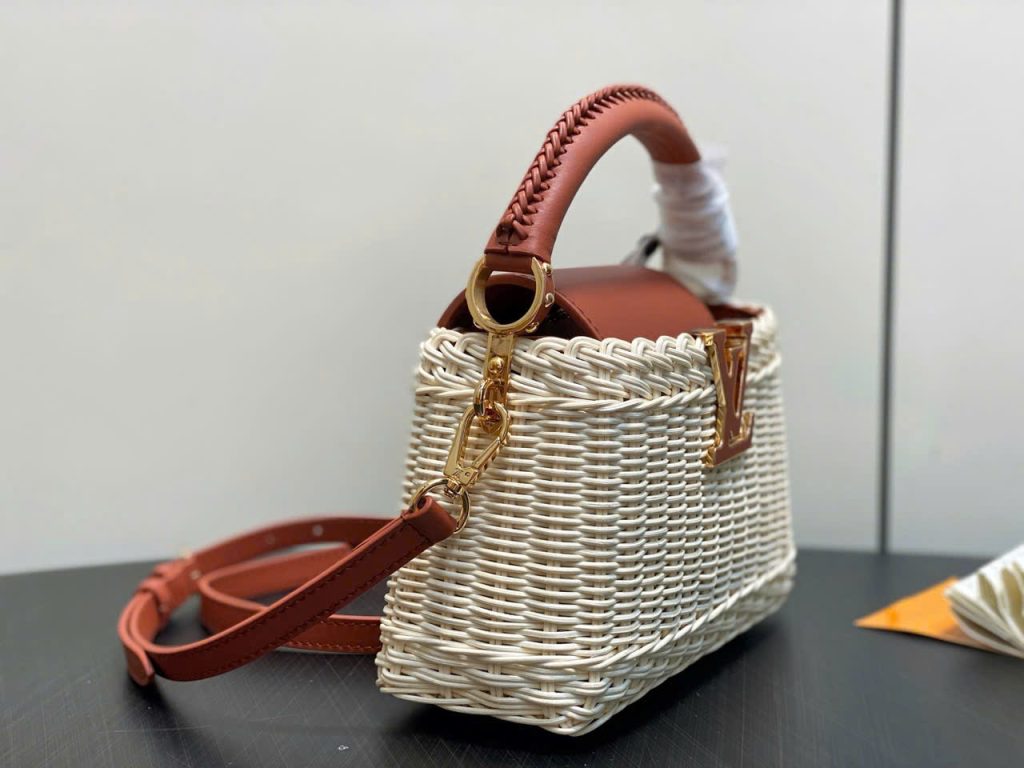Túi Xách Louis Vuitton LV Capucines Siêu Cấp Chất Liệu Mây Tre Phối Da Màu Nâu 21cm (2)