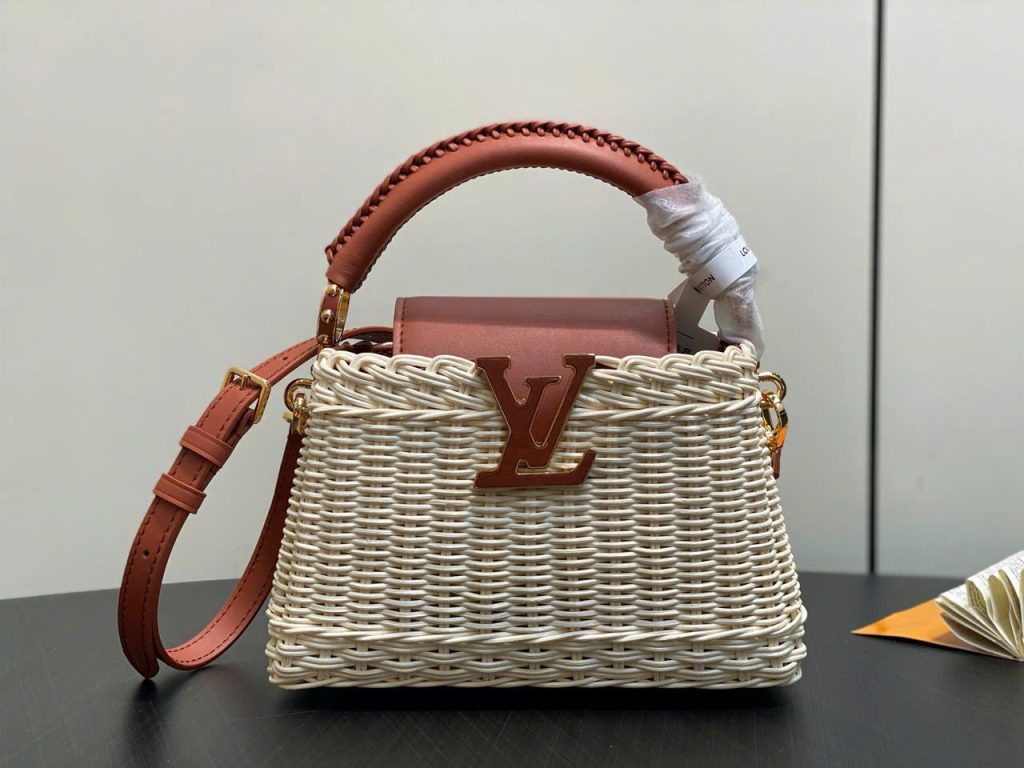 Túi Xách Louis Vuitton LV Capucines Siêu Cấp Chất Liệu Mây Tre Phối Da Màu Nâu 21cm (2)