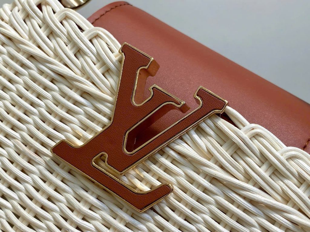 Túi Xách Louis Vuitton LV Capucines Siêu Cấp Chất Liệu Mây Tre Phối Da Màu Nâu 21cm (2)