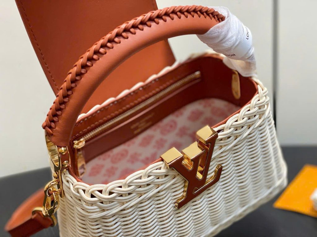 Túi Xách Louis Vuitton LV Capucines Siêu Cấp Chất Liệu Mây Tre Phối Da Màu Nâu 21cm (2)