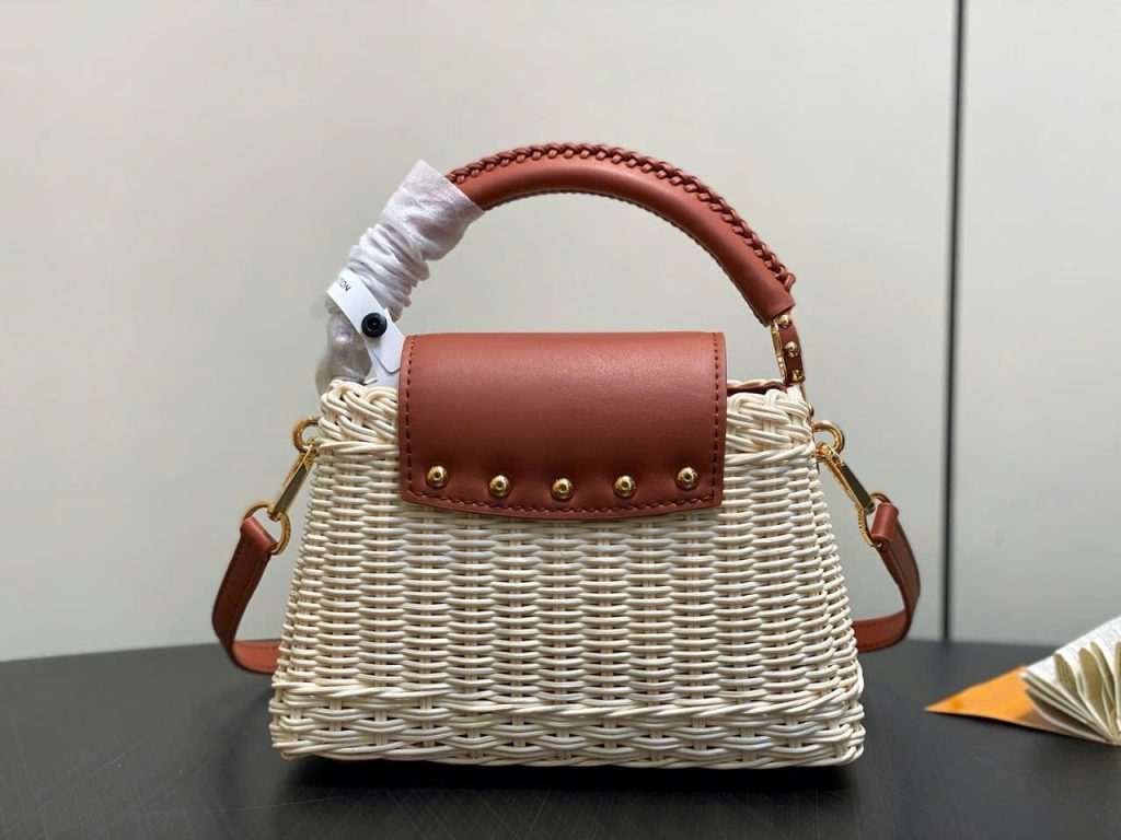Túi Xách Louis Vuitton LV Capucines Siêu Cấp Chất Liệu Mây Tre Phối Da Màu Nâu 21cm (2)