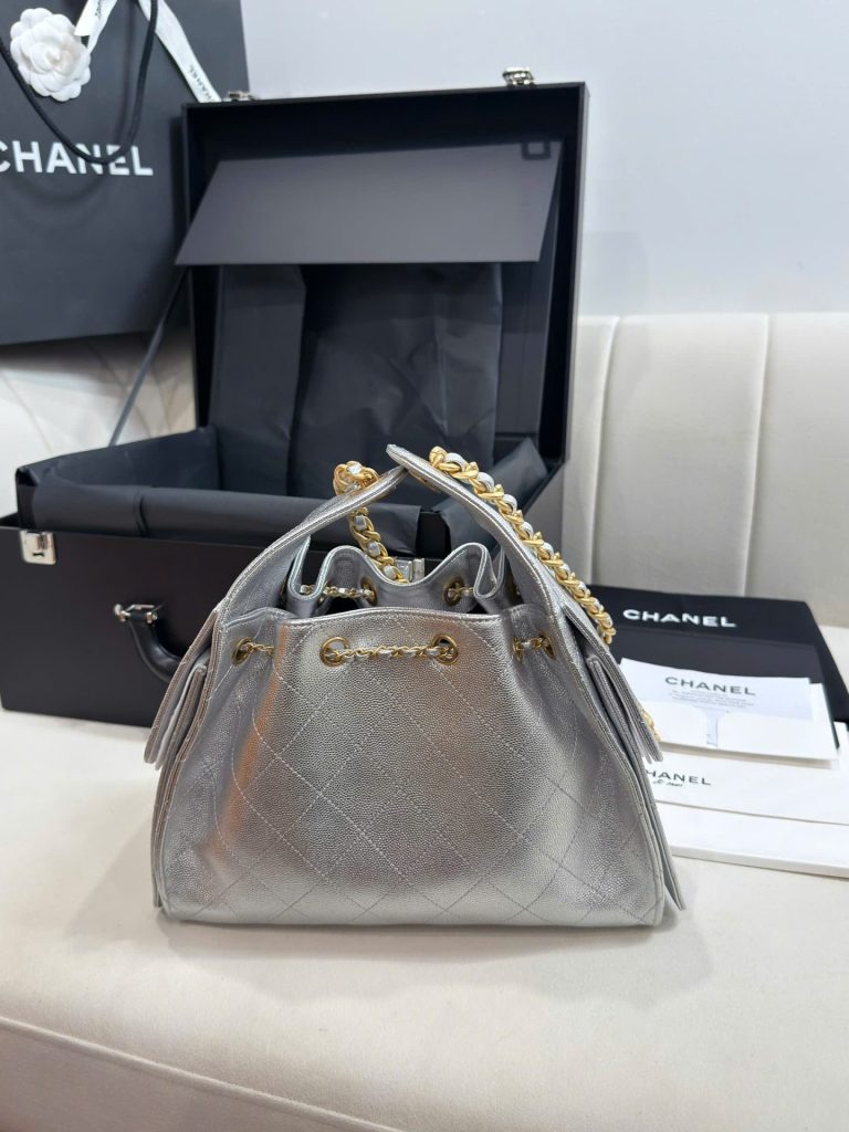 Túi Xách Nữ Chanel Jennie Màu Bạc Dáng Hobo Siêu Cấp 26cm (2)