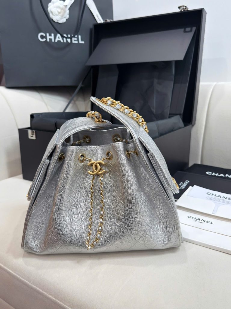 Túi Xách Nữ Chanel Jennie Màu Bạc Dáng Hobo Siêu Cấp 26cm (2)