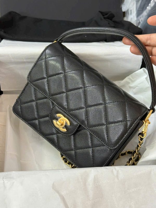 Túi Xách Nữ Chanel Siêu Cấp Da Hạt Màu Đen 22cm (2)