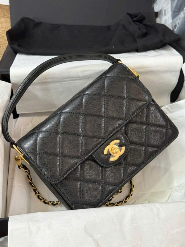 Túi Xách Nữ Chanel Siêu Cấp Da Hạt Màu Đen 22cm (2)
