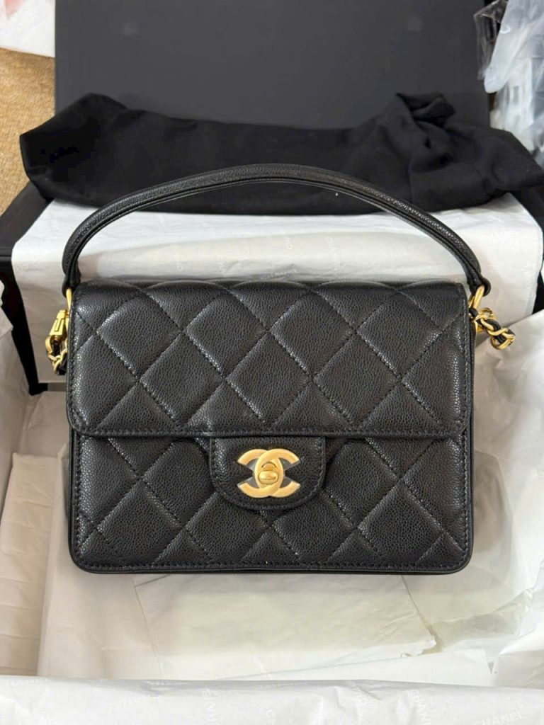 Túi Xách Nữ Chanel Siêu Cấp Da Hạt Màu Đen 22cm (2)