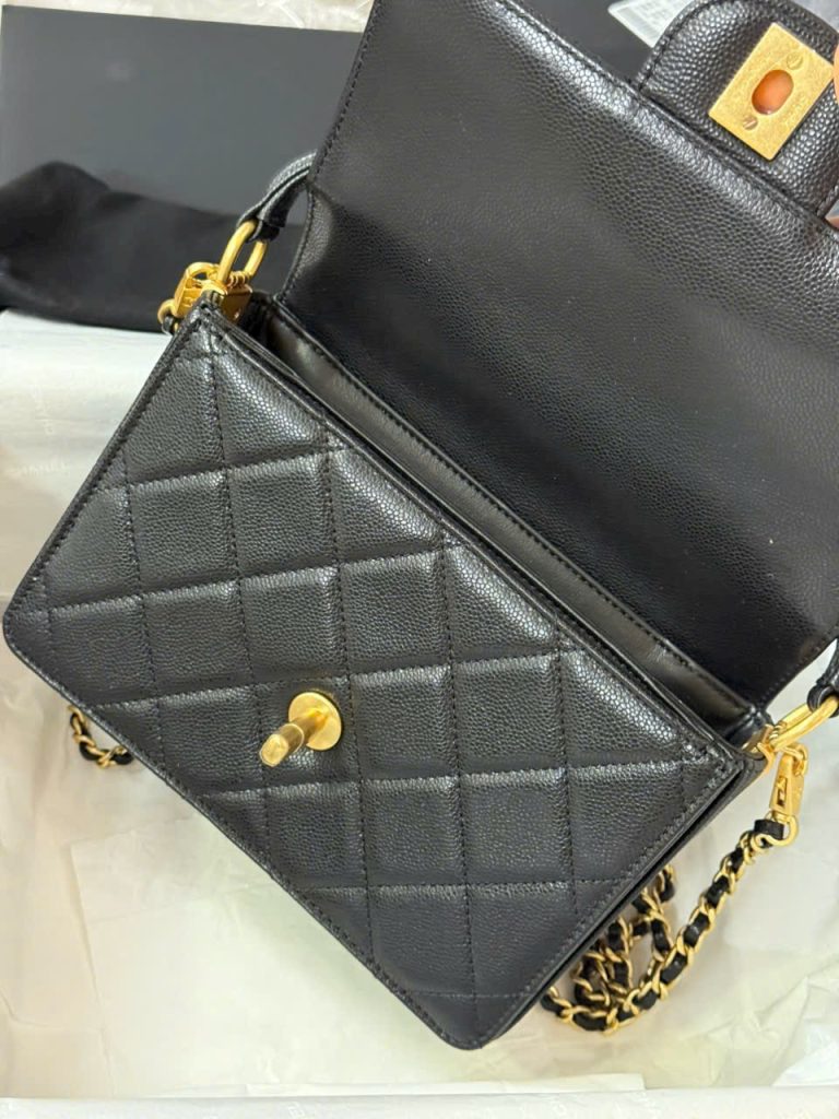 Túi Xách Nữ Chanel Siêu Cấp Da Hạt Màu Đen 22cm (2)