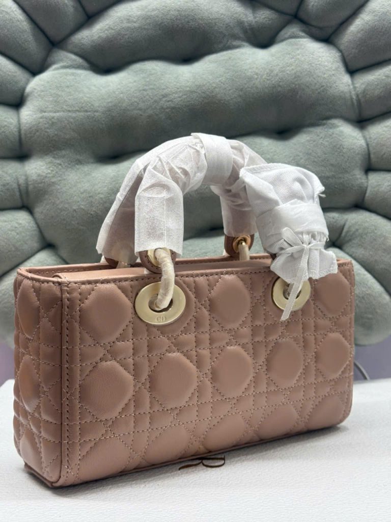 Túi Xách Nữ Dior Lady D-Joy Siêu Cấp Màu Hồng Nhạt Khóa Vàng 22cm (2)