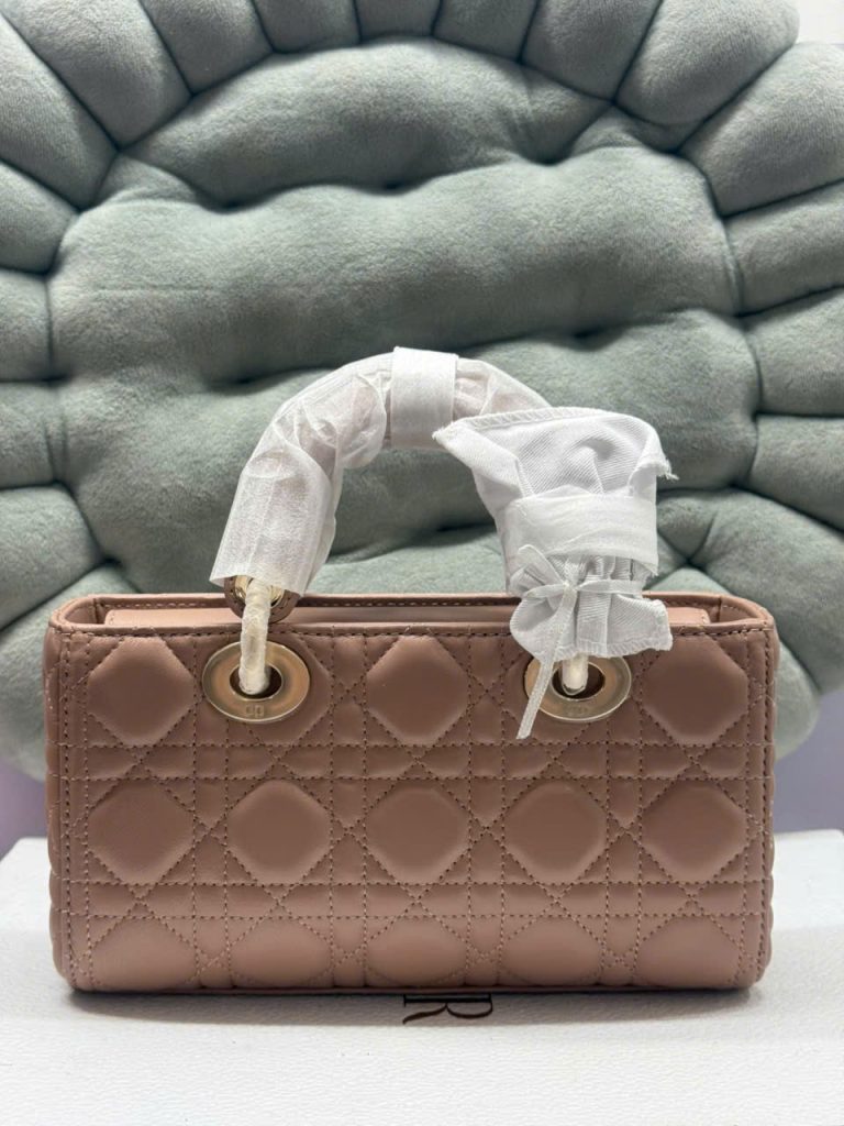 Túi Xách Nữ Dior Lady D-Joy Siêu Cấp Màu Hồng Nhạt Khóa Vàng 22cm (2)