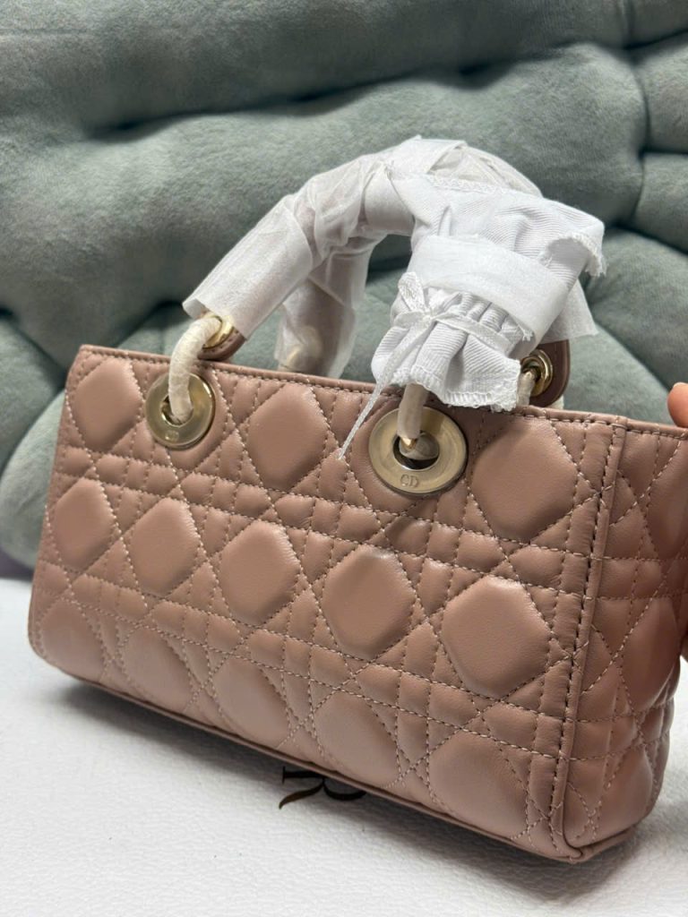 Túi Xách Nữ Dior Lady D-Joy Siêu Cấp Màu Hồng Nhạt Khóa Vàng 22cm (2)