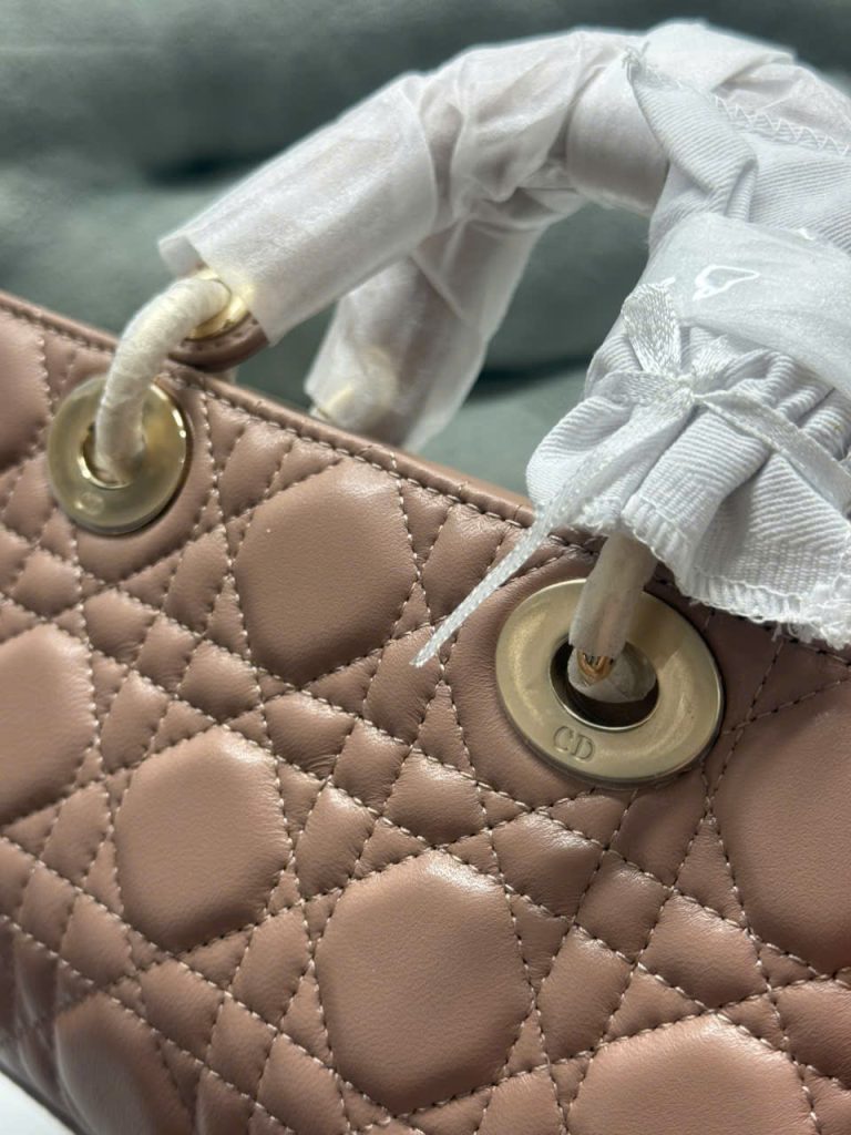 Túi Xách Nữ Dior Lady D-Joy Siêu Cấp Màu Hồng Nhạt Khóa Vàng 22cm (2)
