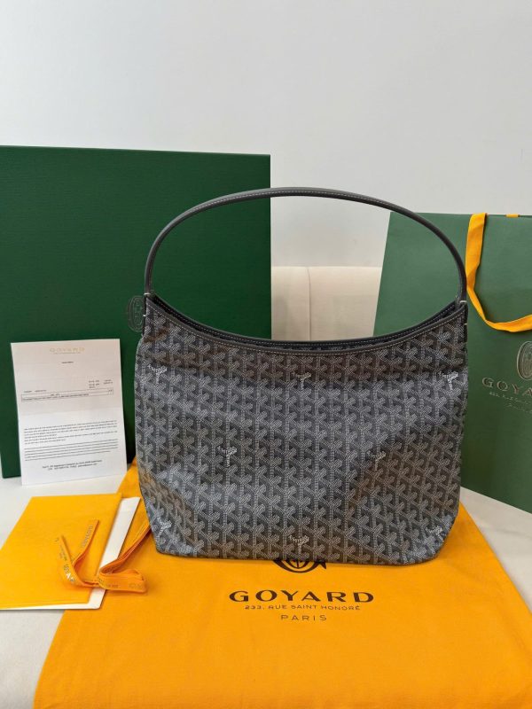 Túi Xách Nữ Goyard Boheme Hobo Like Auth Da Bê Màu Xám 27x43x14cm (2)