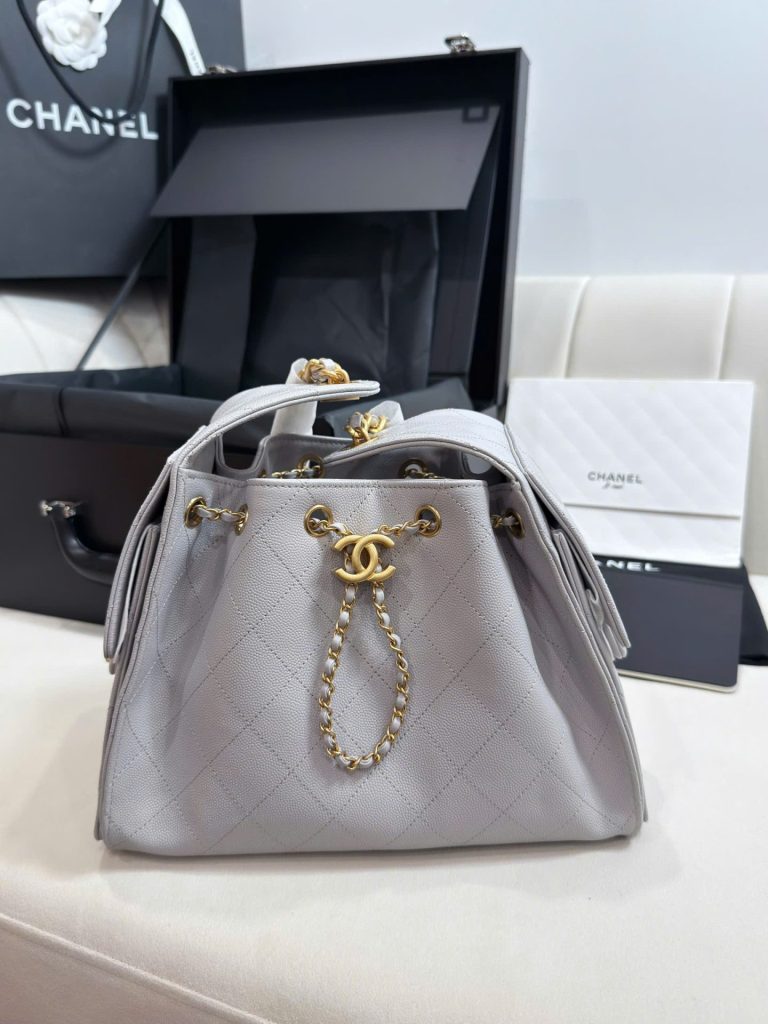 Túi Xách Nữ Like Auth Chanel Jennie Màu Xám Dáng Hobo 26cm (2)