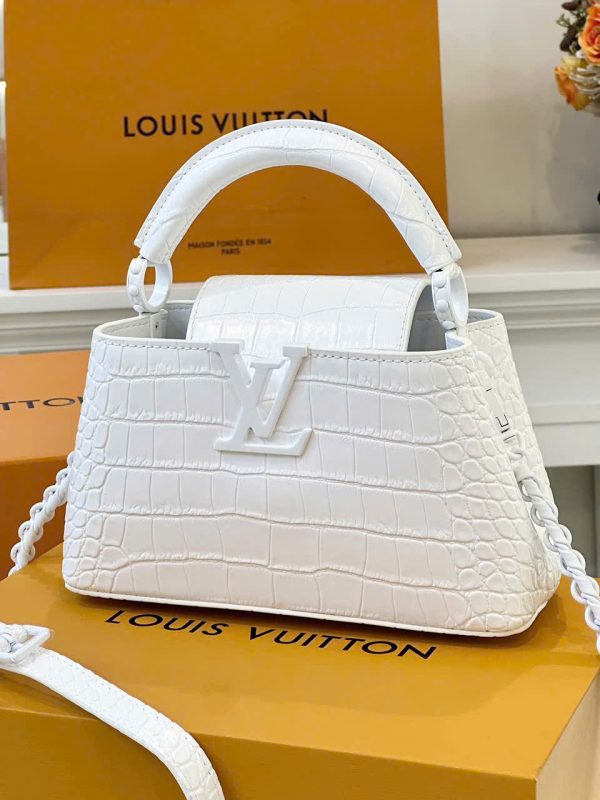 Túi Xách Nữ Louis Vuitton LV Capucines Like Auth Màu Trắng Vân Cá Sấu 22x12x8cm (2)
