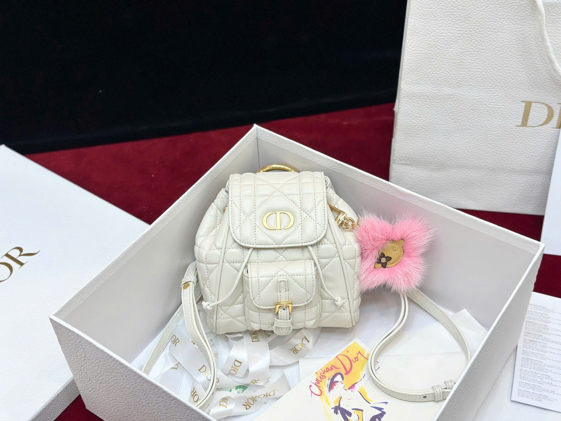 Ba Lô Nữ Dior Caro Mini Màu Trắng Siêu Cấp 18cm (2)