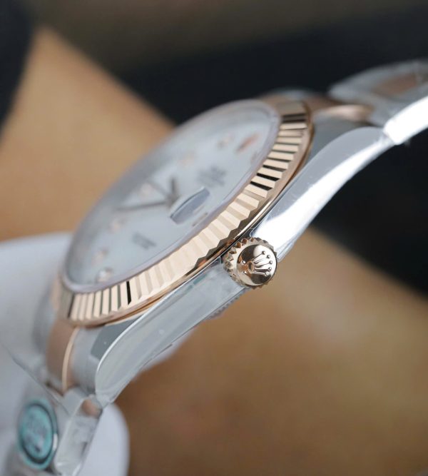 Đồng Hồ Rolex DateJust Mặt Xà Cừ Replica 11 Demi Vàng Hồng Dây Oyster Xưởng Clean 41mm (2)