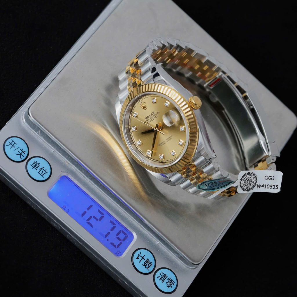 Đồng Hồ Rolex DateJust Rep 11 Mặt Vàng Cọc Số Đính Kim Cương Moissanite Xưởng Clean 41mm (2)