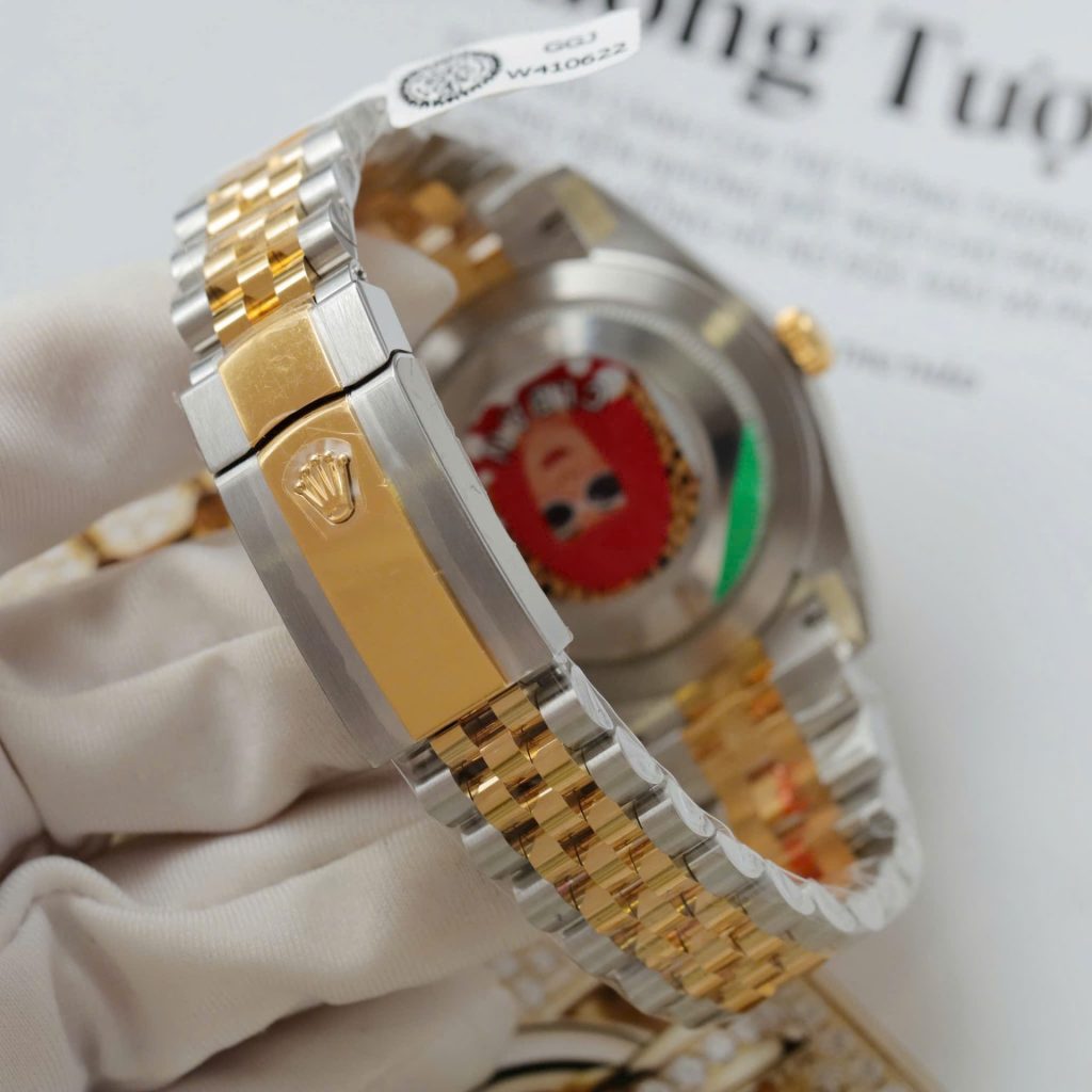 Đồng Hồ Rolex DateJust Replica 11 Mặt Đen Cọc Số Đính Kim Cương Moissanite Xưởng Clean 41mm (2)
