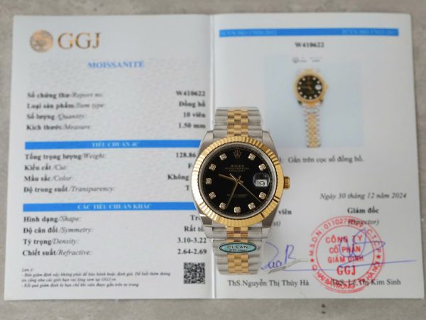 Đồng Hồ Rolex DateJust Replica 11 Mặt Đen Cọc Số Đính Kim Cương Moissanite Xưởng Clean 41mm (9)