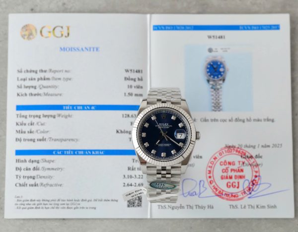 Đồng Hồ Rolex DateJust Replica 11 Mặt Xanh Blue Cọc Số Đính Moissanite Nhà Máy Clean 41mm (2)