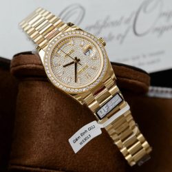 Đồng Hồ Rolex Day-Date Chế Tác Bọc Vàng 18K Đính Kim Cương Moissanite Xưởng QF 36mm (2)