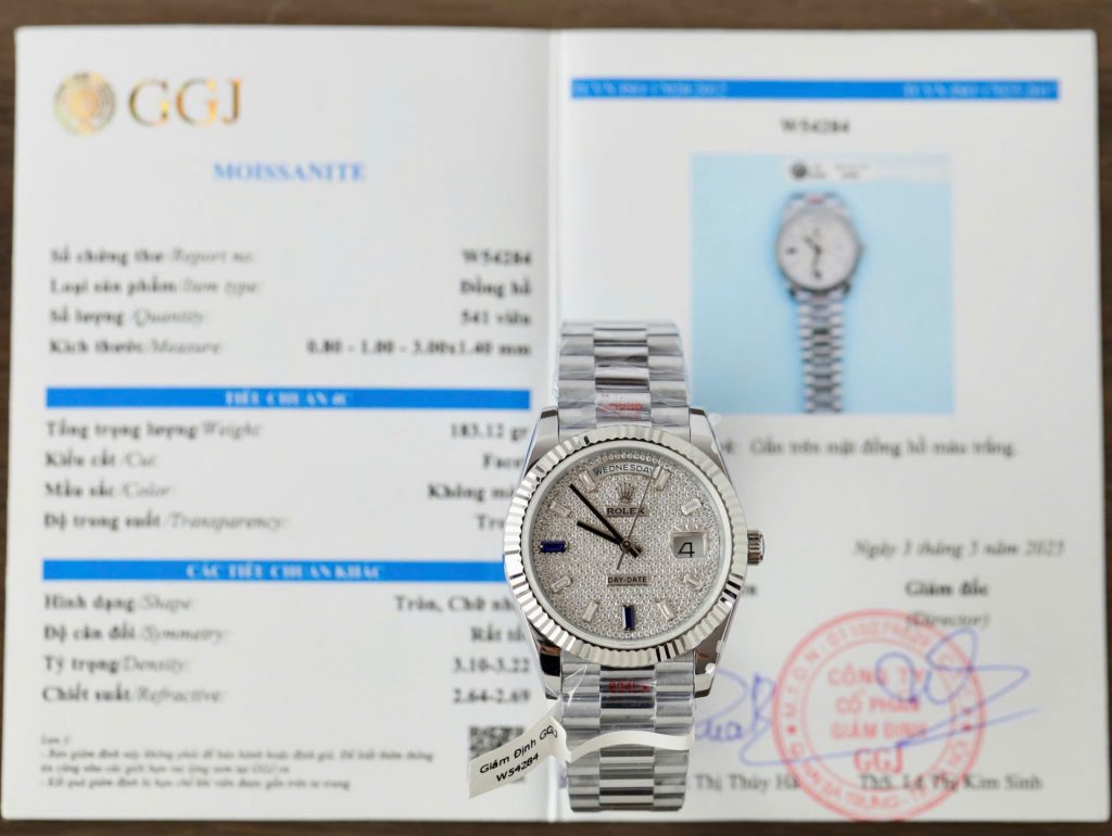 Đồng Hồ Rolex Day-Date Chế Tác Mặt Số Đính Full Kim Cương Moissanite Xưởng GM 40mm (2)