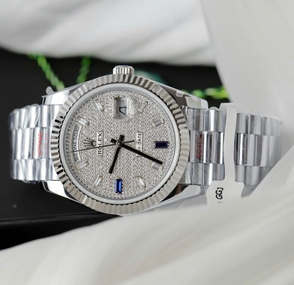 Đồng Hồ Rolex Day-Date Chế Tác Mặt Số Đính Full Kim Cương Moissanite Xưởng GM 40mm (2)