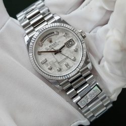 Đồng Hồ Rolex Day-Date Mặt Thiên Thạch Chế Tác Cọc Số Kim Cương Moissanite Xưởng QF 36mm (2)