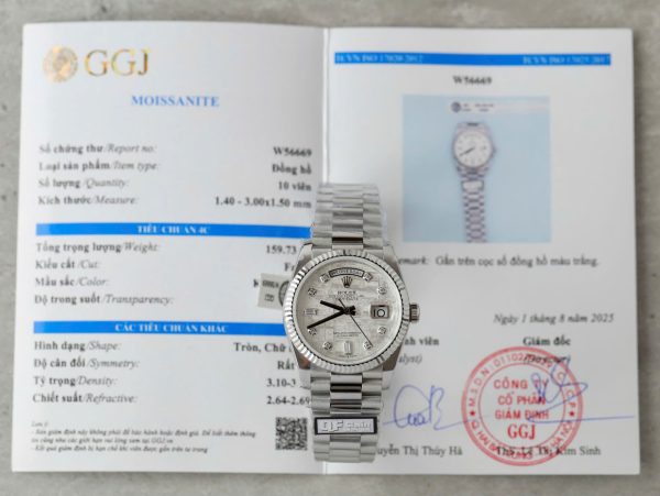 Đồng Hồ Rolex Day-Date Mặt Thiên Thạch Chế Tác Cọc Số Kim Cương Moissanite Xưởng QF 36mm (2)