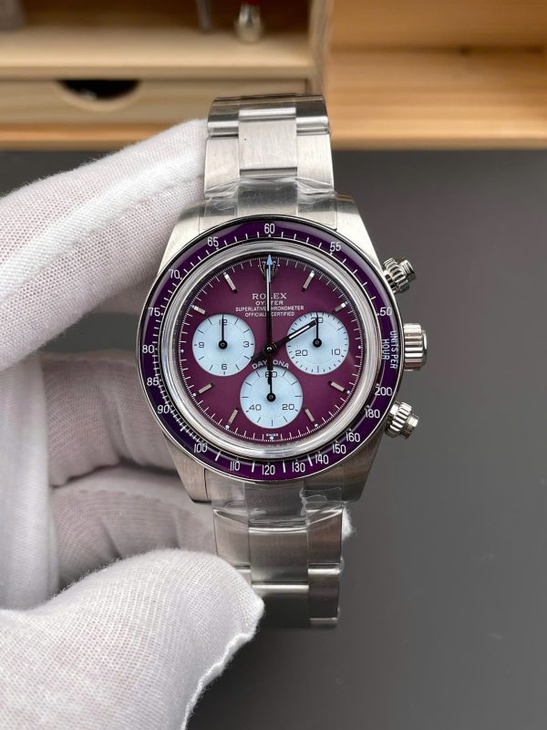 Đồng Hồ Rolex Daytona 116508 Warm Burgundy Replica Cao Cấp Mặt Số Tím 40mm (2)
