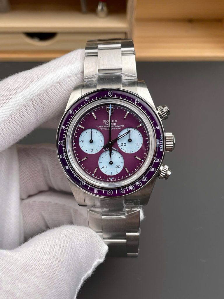 Đồng Hồ Rolex Daytona 116508 Warm Burgundy Replica Cao Cấp Mặt Số Tím 40mm (2)