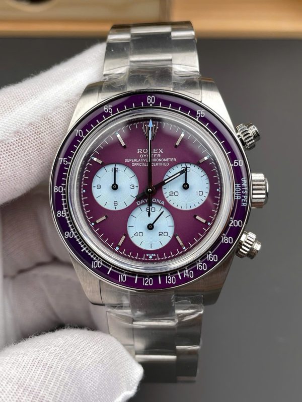 Đồng Hồ Rolex Daytona 116508 Warm Burgundy Replica Cao Cấp Mặt Số Tím 40mm (2)