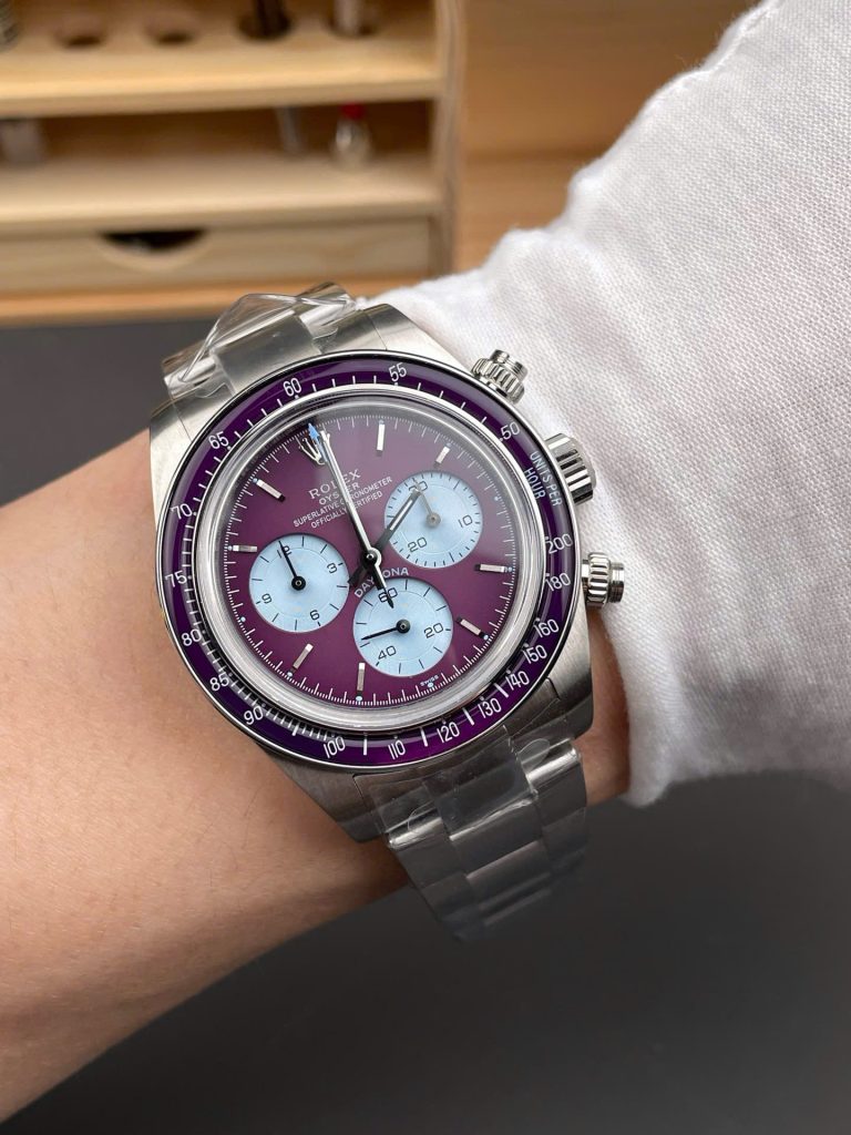 Đồng Hồ Rolex Daytona 116508 Warm Burgundy Replica Cao Cấp Mặt Số Tím 40mm (2)