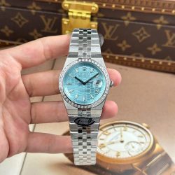 Đồng Hồ Rolex Land-Dweller 127336 Chế Tác Mặt Xanh Băng Họa Tiết Tổ Ong Đính Đá Baguette 40mm (2)