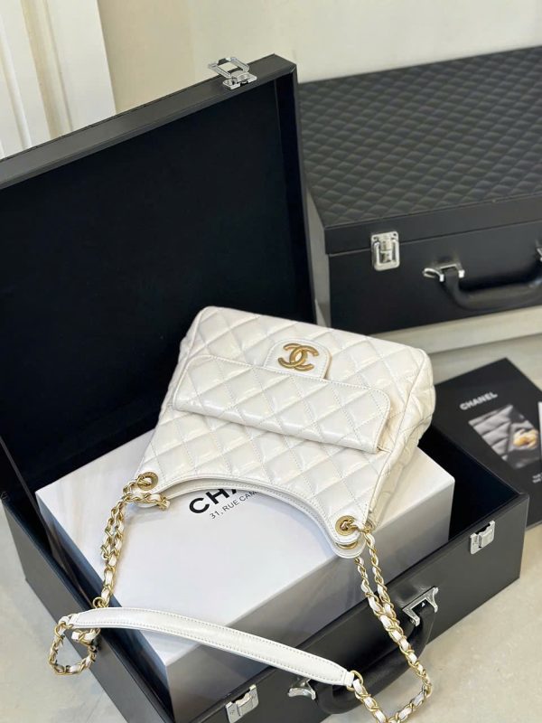 Túi Xách Chanel Hobo Siêu Cấp Nữ Màu Trắng Khóa Vàng 22cm (2)