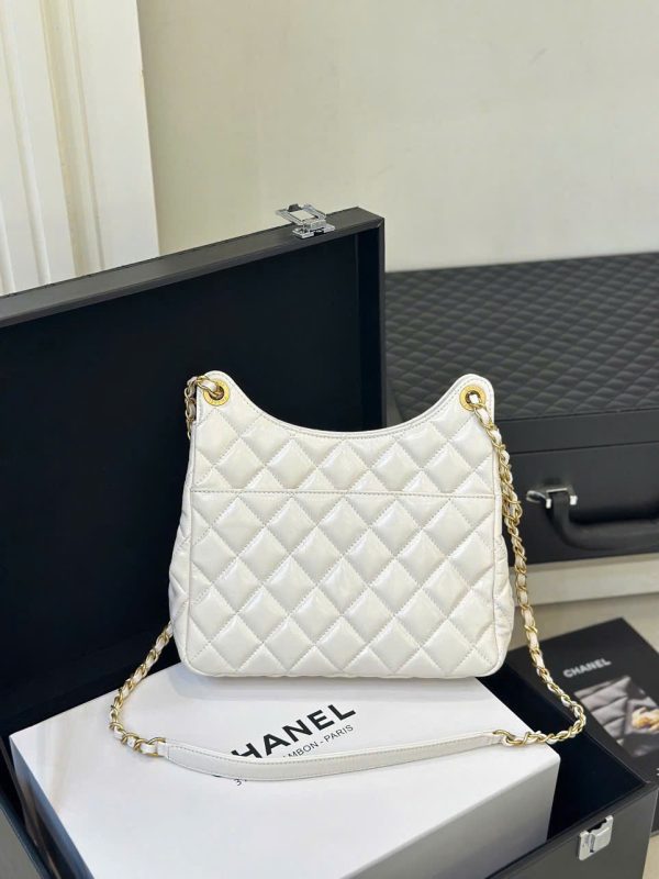 Túi Xách Chanel Hobo Siêu Cấp Nữ Màu Trắng Khóa Vàng 22cm (2)
