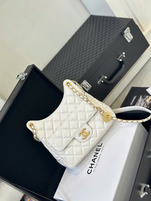 Túi Xách Chanel Hobo Siêu Cấp Nữ Màu Trắng Khóa Vàng 22cm (2)