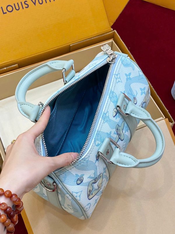 Túi Xách Louis Vuitton LV Speedy Bandoulière Siêu Cấp Màu Xanh Nhạt 25cm (2)