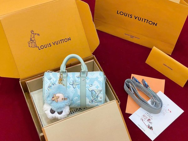 Túi Xách Louis Vuitton LV Speedy Bandoulière Siêu Cấp Màu Xanh Nhạt 25cm (2)