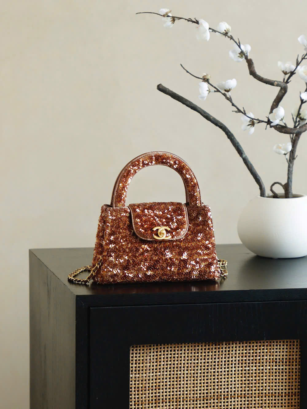 Túi Xách Nữ Chanel Kelly Like Auth Màu Nâu Đính Cườm 20cm (2)