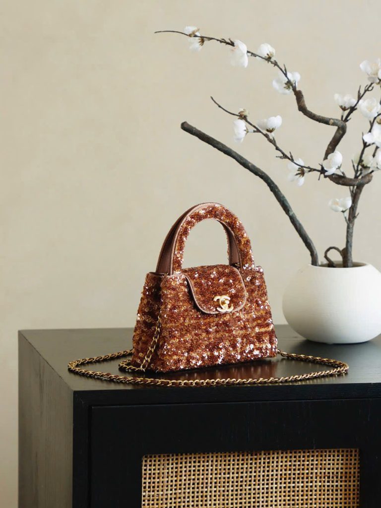 Túi Xách Nữ Chanel Kelly Like Auth Màu Nâu Đính Cườm 20cm (2)