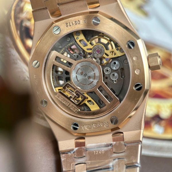 Đồng Hồ Audemars Piguet Rep Cao Cấp Royal Oak Jumbo Extra-thin Openworked 16204 Mặt Lộ Cơ Mạ Vàng Hồng Xưởng ZF 39mm (2)